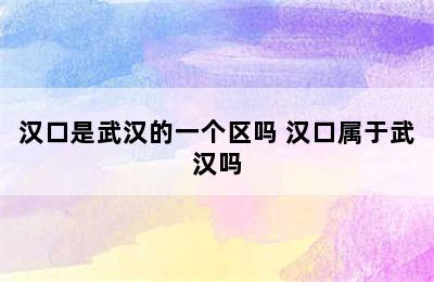 汉口是武汉的一个区吗 汉口属于武汉吗